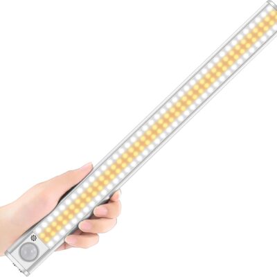160 LED Closet Lights Motion Sensor Under Cabinet Lights Indoor Lighting 3600mAh Battery Powered Light Bar Dimmable Rechargeable Closet Light for Kitchen, Wardrobe, Stairs(1 Pack)