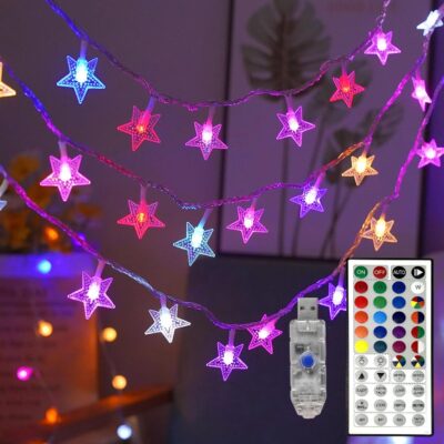 Color Changing Star String Lights Indoor, 19.7ft 11 Mode LED Rainbow String Lights USB RGB Twinkle String Lights with Remote Fairy Lights for Bedroom, Classroom, Room, Christmas