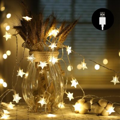 Star String Lights Waterproof Indoor Twinkle Christmas Light for Bedroom Decor Party Wedding Halloween Easter Ramadan Birthday Wedding Xmas Tree Decoration Fairy Lighting (Warm White)