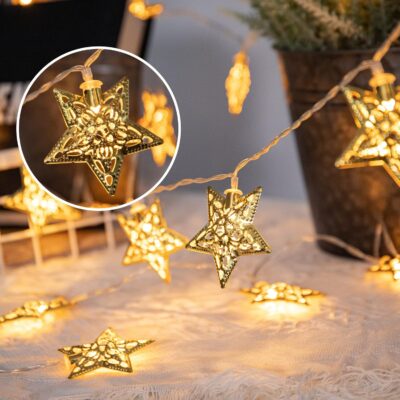 10Ft Star String Lights – 20 LEDs Star Fairy Lights Battery Operated with Timer Indoor Christmas Lights for Bedroom Party Holiday Eid Ramadan Decoration