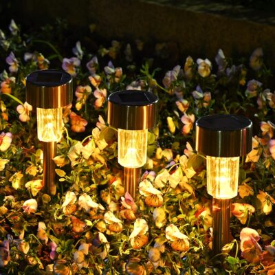 12 Pack Solar Outdoor Lights Pathway, Stainless Steel Solar Lights Outdoor Waterproof,LED Landscape Lighting Solar Walkway Lights for Landscape/Patio/Lawn/Yard/Driveway-Warm White