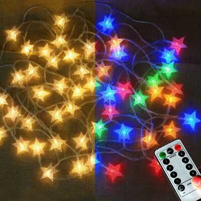 25Ft 50LEDs Battery Powered Star Fairy Lights, 8 Modes Warm White Color Changing LED Star String Lights for Wedding, Christmas, Birthday, Halloween, Mother Day